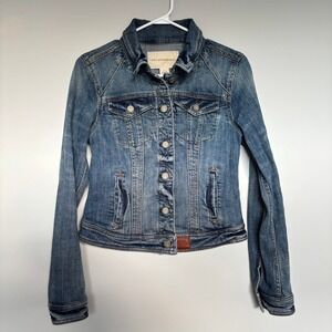 Pilcro Avie Denim Jacket Anthropologie Size Small Jean Trucker Leather Detail
